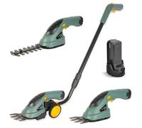 FISHTEC - Coupe-bordure et taille-haie sans fil 2 en 1 - Mini tondeuse légère manche télescopique réglable lames 10 et 17 cm tête pivotante - Entretien pelouse bordures haies et arbustes