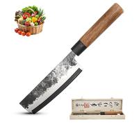 Fishtec Couteau de Cuisine Nakiri Forgé à la Main - Acier Japonais Ultra Tranchant - Manche Bois Massif - Idéal Fruits et Légumes - Ambidextre - Coffret Bois Cadeau Élégant