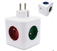 FISHTEC Cube multiprise USB. 4 fiches, 2 ports USB, stickers d'identification. Sans fil, idéal pour prises murales ou multiprises