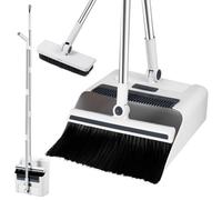 FISHTEC Ensemble balai ménage 3 en 1 - Poils souples 180°, brosse dure et pelle avec peigne intégré - Rangement vertical pratique