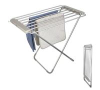 Fishtec - Étendoir à Linge Électrique Chauffant 8 Barres - Séchage Rapide et Efficace - Porte-Serviettes Pliable en Aluminium Brossé - Idéal Salle de Bain, Linge et Vêtements - Format Compact
