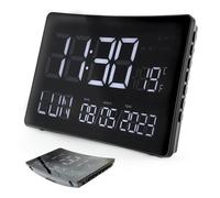 Fishtec Horloge Curve XXL Écran incurvé Heure Date Température 2 alarmes Snooze USB Pile Noir