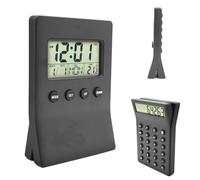 Fishtec Horloge de Bureau 3 en 1 - Calculatrice Intégrée Double Face - Thermomètre Réveil et Calendrier - Écran LCD - Piles Incluses - Compact