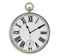 Fishtec Horloge Murale Design - Montre Gousset Style Vintage - Grands Chiffres Romains - Lecture Facile - Radio-pilotée - Ø 30 CM - Convient pour la Cuisine, Salon, Chambre - Dorée