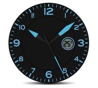 Fishtec Horloge murale – Affichage numérique de la température – Ø 25,4 cm – Noir/Bleu