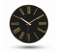 FISHTEC Horloge murale chiffres romains - Fond noir doré - Verre bombé - Silencieuse - Ø 30,5 cm