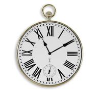 Fishtec Horloge Murale Design - Montre Gousset Style Vintage - Grands Chiffres Romains - Lecture Facile - Radio-pilotée - Ø 30 CM - Convient pour la Cuisine, Salon, Chambre - Dorée
