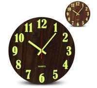 FISHTEC Horloge murale dorée chiffres romains - Radio-pilotée - Température LCD - Cadran bleu sur noir - Ø 25,4 cm