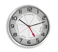 Fishtec - Horloge murale jour et heure Bon Jour! Jours en français Grand cadran 30x3,5 cm Blanc G
