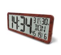 FISHTEC Horloge Murale Radio-Pilotée Effet Bois Grands Chiffres Réveil | Capteur température et humidité, calendrier date 7 langues, fonction snooze, pose sur table, 2 piles AAA