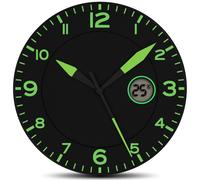 Fishtec Horloge Murale Silencieuse Phosphorescente - Affichage Température LCD - Cadran Vert Relaxant et Grands Chiffres pour Salon Chambre et Bureau - Diamètres de 25,4 cm