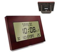 FISHTEC - Horloge Réveil Murale Radiopilotée - Heure, Date, Température - Double Alarme - Design Effet Bois Élégant