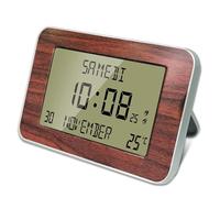 FISHTEC - Horloge Réveil Numérique Murale Radiopilotée - Calendrier Date Jour et Heure - Grands Chiffres - 6 Langues - 2 Alarmes - Température Ambiante - Murale ou sur Pied