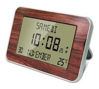 FISHTEC - Horloge réveil numérique radiopilotée, LCD 17,1x9,4 cm, 2 alarmes, snooze, température °C/°F, ABS, 24x14 cm Marron G