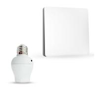 FISHTEC - Interrupteur sans fil ni pile avec adaptateur douille E27 - Commande à distance énergie cinétique portée 100 m IP44 - Éclairage cave garage chambre installation sans câblage ni