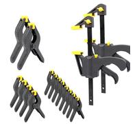 FISHTEC - Kit Complet de Serrage pour Travaux Bois 16 Pièces : 14 Pinces à Ressorts (3 Tailles) + 2 Serres-Joints Ouverture Rapide Idéal Bricolage, Ateliers, Serrage, Collage, etc.