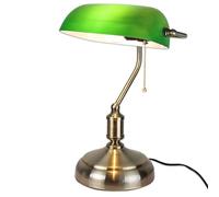 Fishtec - Lampe De Banquier Verte Vintage - Abat Jour Opaline Orientable Chaînette Pied Métal Doré - Lampe De Bureau Salon Chambre Bibliothèque Ambiance Rétro Style Années 20