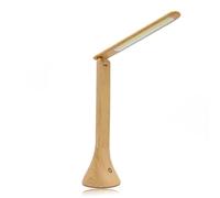 FISHTEC Lampe de Bureau LED Tactile Aspect Bois - 3 Niveaux de Luminosité avec Commande Soft Touch - Bras Pivotable à 180 Degrés et Alimentation USB ou Piles - Hauteur 25 cm pour Chevet et Lecture