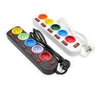FISHTEC Lot de 2 Blocs Multiprise - 5 Prises colorées avec Interrupteurs individuels et Interrupteur général - Économie d'énergie pour Bureau et Équipement Maison - Câble 150 cm Noir et Blanc