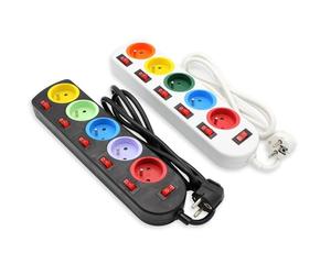 FISHTEC Lot de 2 Blocs Multiprise - 5 Prises colorées avec Interrupteurs individuels et Interrupteur général - Économie d'énergie pour Bureau et Équipement Maison - Câble 150 cm Noir et Blanc