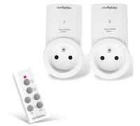 FISHTEC Lot de 2 Prises Télécommandées - Contrôle à Distance Avec Télécommande, Utilisation Facile, Protection Enfants, Contrôle Individuel ou Global Des Prises, Portée de 30m - Blanc