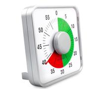 FISHTEC - Minuteur mécanique Visuel géant Carre 60 Minutes - Grand Format 19 x 19 cm Zone colorée visuelle - Alarme sonore puissante sans Piles - Cuisine ureau Sport Enfants