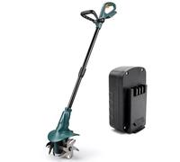 FISHTEC Motobineuse Électrique sans Fil 18V Légère 3,9 kg avec Manche Réglable 7 Positions - 4 Fraises et 24 Lames Rotatives pour Potager et Serre - Batterie Lithium et Chargeur Inclus pour Jardin