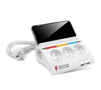 FISHTEC - Multiprise 5 Prises Couleurs avec 2 Ports USB 2.1A - Support Smartphone - Interrupteur et Protection Surcharge - Pieds antidérapants - Cable 1.5 m - Blanc