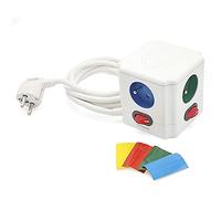 FISHTEC Multiprise Cube 4 Prises Couleurs - Interrupteurs Lumineux Individuels et Rallonge Électrique de 1,5 Mètre - Bloc d'alimentation Secteur Compact pour Ordinateur Bureau et Maison