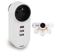 FISHTEC Multiprise murale - Prise pivotante 180°, 3 ports USB charge rapide, 3680W. Pratique et efficace pour la maison