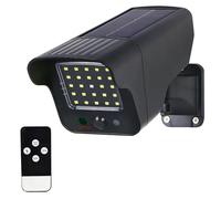 FISHTEC Projecteur Solaire et Caméra Factice - 250 Lumens - Détecteur de Mouvement - 3 Modes d'Éclairage avec Télécommande - Étanche IP65