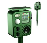 FISHTEC Répulsif Nuisibles Ultrason Solaire - Stroboscope Alarme Détecteur Mouvement Fréquences Réglables Double Alimentation - Appareil Protection Extérieur Jardin Cour Terrasse