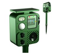 FISHTEC Répulsif nuisibles ultrasons solaire - Alarme - Détecteur de mouvement - Fréquences réglables - Protection jardin