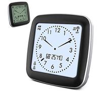 Fishtec Réveil Digital Numérique Radiopiloté - sans Tic Tac Silencieux (sans Aiguilles) Affichage Température/Jour/Taux humidité 7 Langues 2 Alarmes Rétroéclairage Compact 9 CM