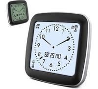 Fishtec Réveil Digital Numérique Radiopiloté - sans Tic Tac Silencieux (sans Aiguilles) Affichage Température/Jour/Taux humidité 7 Langues 2 Alarmes Rétroéclairage Compact 9 CM