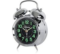 FISHTEC - Réveil Rétro Phosphorescent - Radiopiloté - Réveil Vintage avec Double Cloche - Fonctionne à Piles - Horloge de Chevet - Chromé - 18 CM - Vert Fluorescent - Vintage