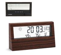 FISHTEC Station Météo Écran Transparent - Effet Bois - Température et Humidité Intérieures - Date, Heure et Fonction Réveil - 2 Piles LR44 Incluses