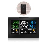 FISHTEC - Station météo avec écran LCD 16,7x9,4 cm en couleurs, capteur extérieur sans fil, température -30°C à +60°C, humidité, pression, phases de lune, alarmes programmables, snooze,