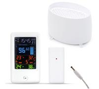 FISHTEC Station météo avec Pluviomètre sans fil - Écran LCD couleur avec Prévisions et Alerte orage - Suivi complet des Précipitations et Températures intérieures ou extérieures - 16,6 x 11,8 cm