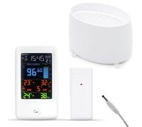 FISHTEC Station météo avec Pluviomètre sans fil - Écran LCD couleur avec Prévisions et Alerte orage - Suivi complet des Précipitations et Températures intérieures ou extérieures - 16,6 x 11,8 cm