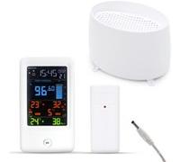FISHTEC - Station Météo Intelligente Capteur Extérieur Écran LCD Ajustable Pluviomètre à Poser Affiche la Date, l'Heure, Température, l'Humidité, Prévoit Jauge Indication Blanc G