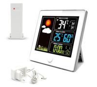 Fishtec Station météo radio pilotée LCD 3 couleurs – Thermomètre Hygromètre – Capteur ext. sans fil