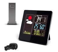 FISHTEC - Station météo radio pilotée écran LCD couleur - Température extérieure capteur sans fil 60 m mini maxi - Heure date alarme automatiques DCF77 - Décoration intérieure haute en