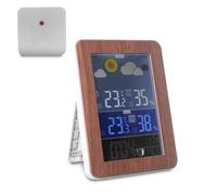 FISHTEC Station Météo Radio-Pilotée Écran XL Couleur Effet Bois et Argenté - Capteur Extérieur et Phases Lunaires