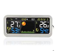 FISHTEC Station Météo Graphite - Radio-Pilotée - Capteur Extérieur Sans Fil - Température et Humidité - Écran LCD Couleur 17,5 cm - Réveil et Calendrier