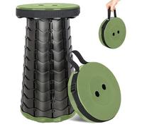 FISHTEC Tabouret Pliable et Portable - Télescopique Rétractable Ø 25,5 x 44,5 cm Idéal Extérieur : Camping, Plein Air, Pêche, Jardin, BBQ, Voyages Charge Max 130 kg en Platique Vert Noir