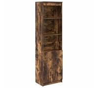 Fisinber Armoire haute aspect chêne fumé 50 x 35 x 180 cm | Armoire étroite multifonction avec porte et 5 compartiments pour couloir, cuisine, salle de bain, bureau et chambre à coucher