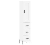 Fisinber Armoire haute en bois blanc - 34,5 x 34 x 180 cm - 2 pièces | Armoire étroite multi-usages pour salon et chambre à coucher, lot de 2 pièces avec porte et pieds en métal pour un grand