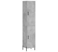 Fisinber Armoire haute en bois gris béton 34,5 x 34 x 180 cm | Armoire haute fine aspect béton pour le salon, offre beaucoup d'espace de rangement derrière les portes avec pieds