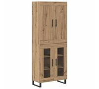 Fisinber Armoire haute en chêne Artisan - 69,5 x 34 x 180 cm - 2 pièces | Armoire fine pour salle à manger, salon, couloir, grand espace de rangement avec éléments en verre et pieds en métal solides.
